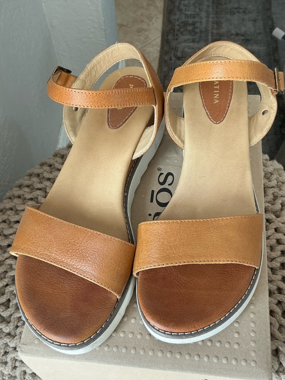 Women's Tan Ankle-Strap Leather Sandals with Padded Footbed